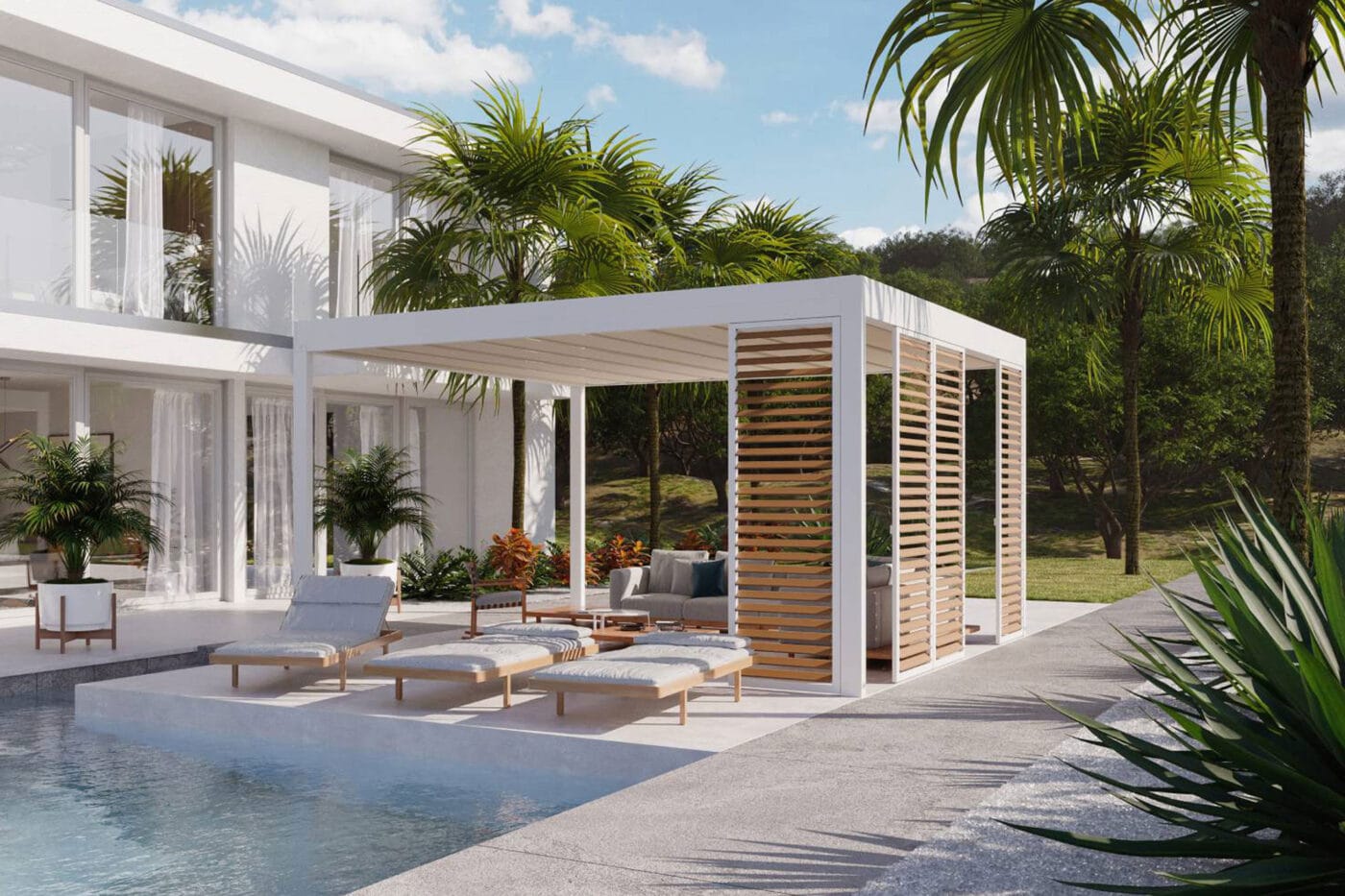 Cubic 6m x 6m (4) 6m x 6m Square Free Standing Cubic Retractable Roof Pergola