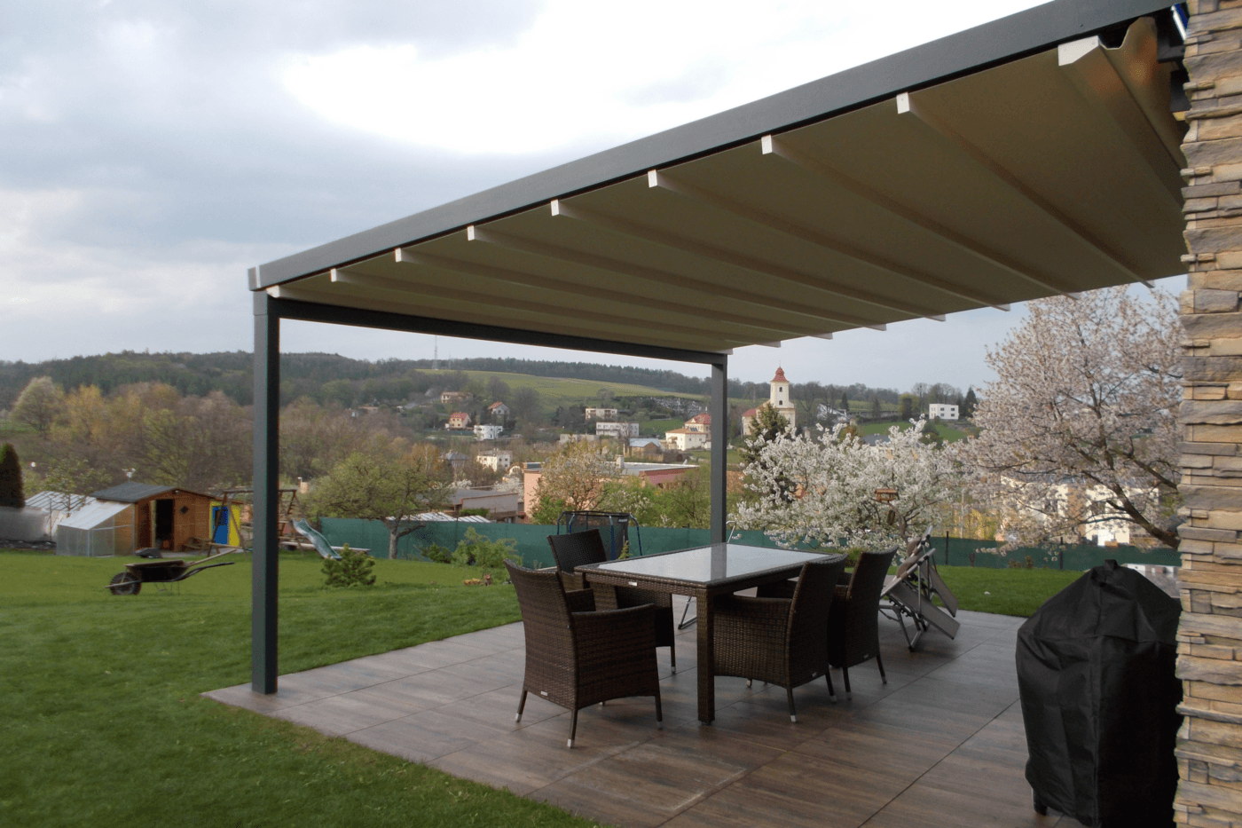 4m x 4m Square Wall Mounted Elegancy Retractable Roof Pergola