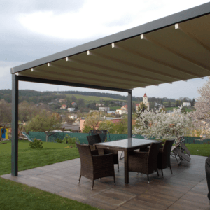 4m x 4m Square Wall Mounted Elegancy Retractable Roof Pergola
