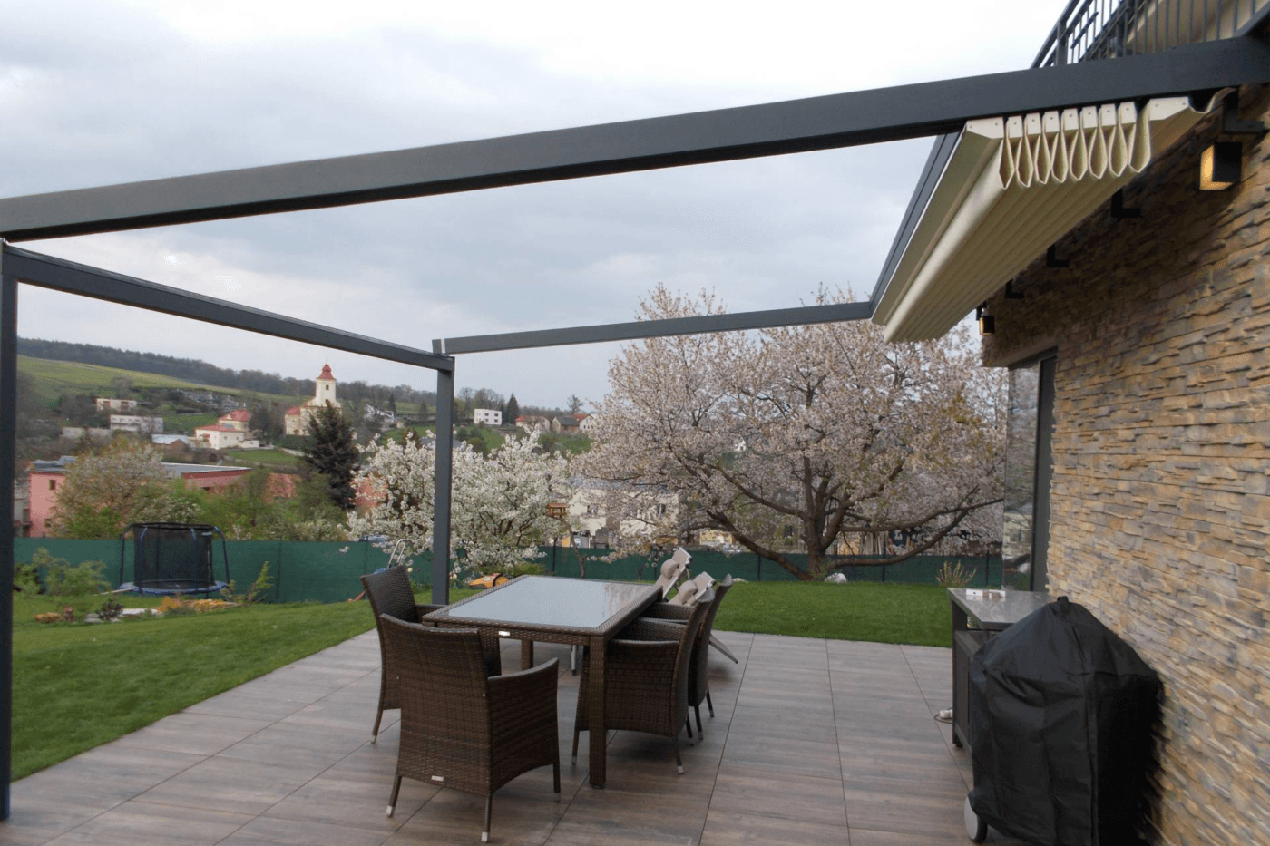 4m x 4m Square Wall Mounted Elegancy Retractable Roof Pergola