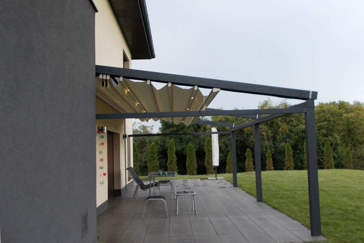 4m x 4m Square Wall Mounted Elegancy Retractable Roof Pergola