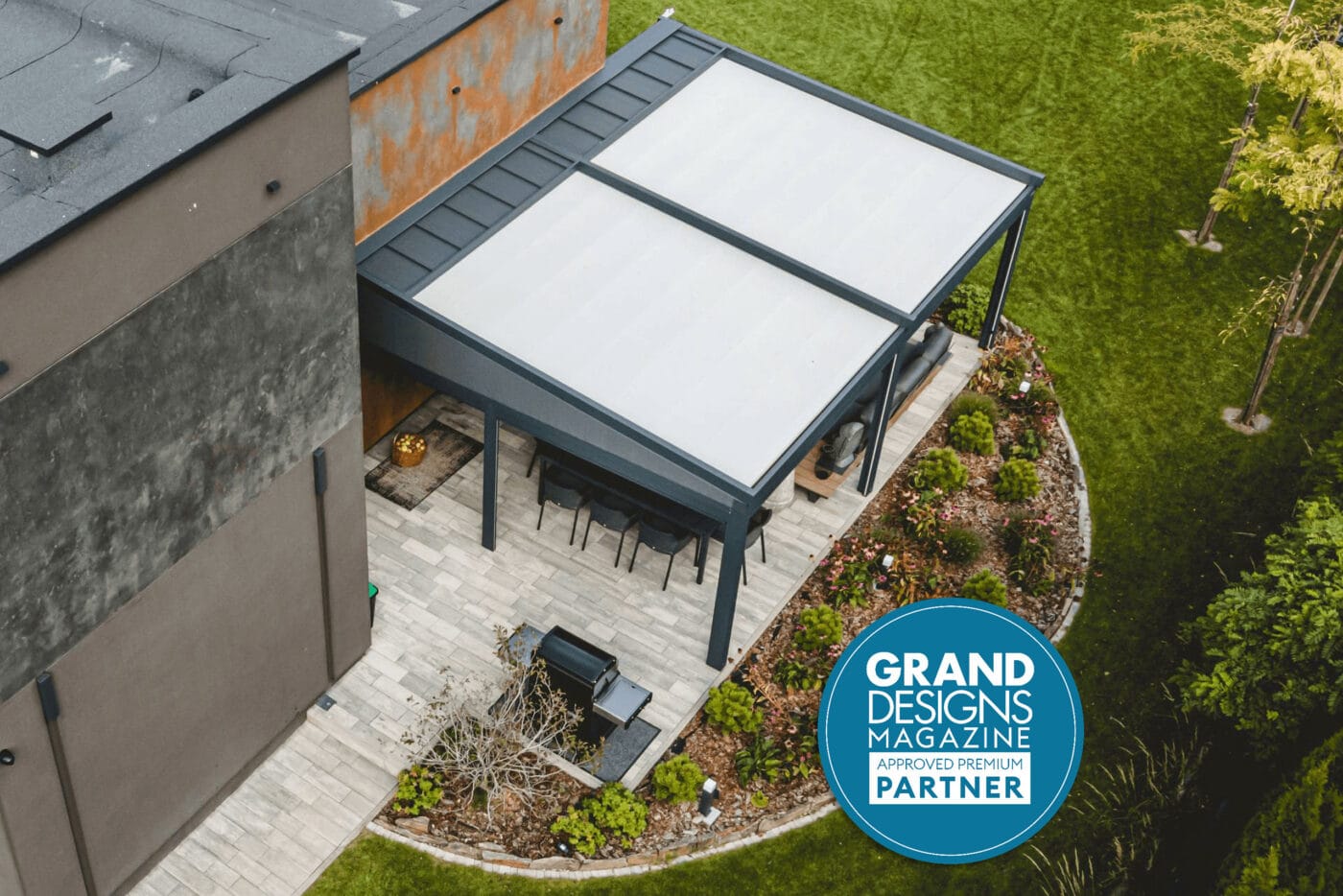 5m x 5m Square Wall Mounted Elegancy Retractable Roof Pergola