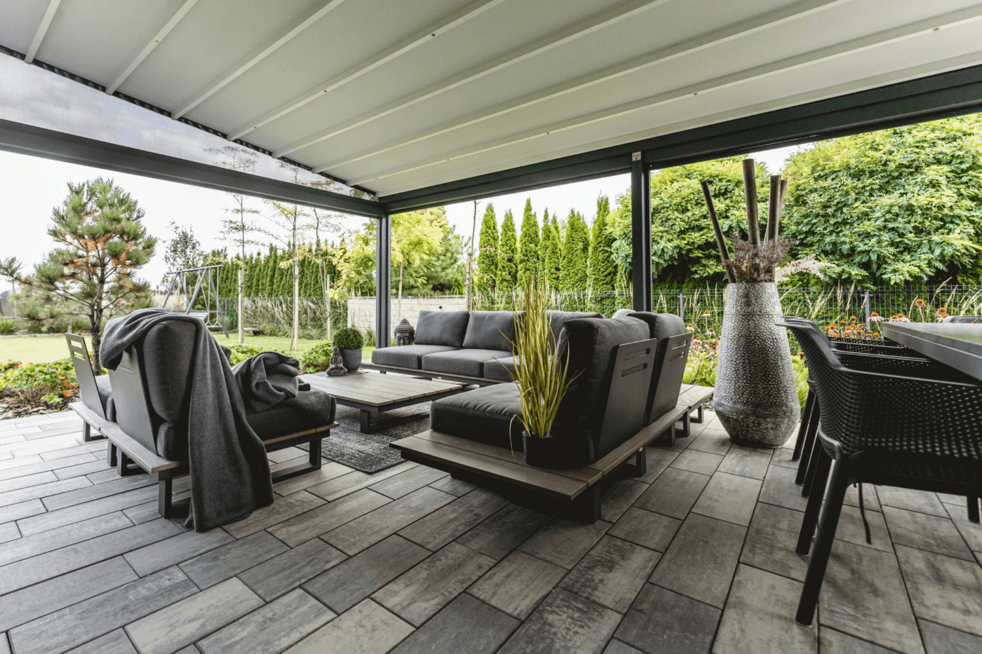 5m x 5m Square Wall Mounted Elegancy Retractable Roof Pergola