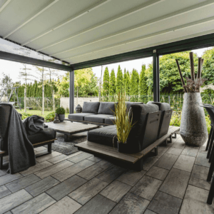 5m x 5m Square Wall Mounted Elegancy Retractable Roof Pergola