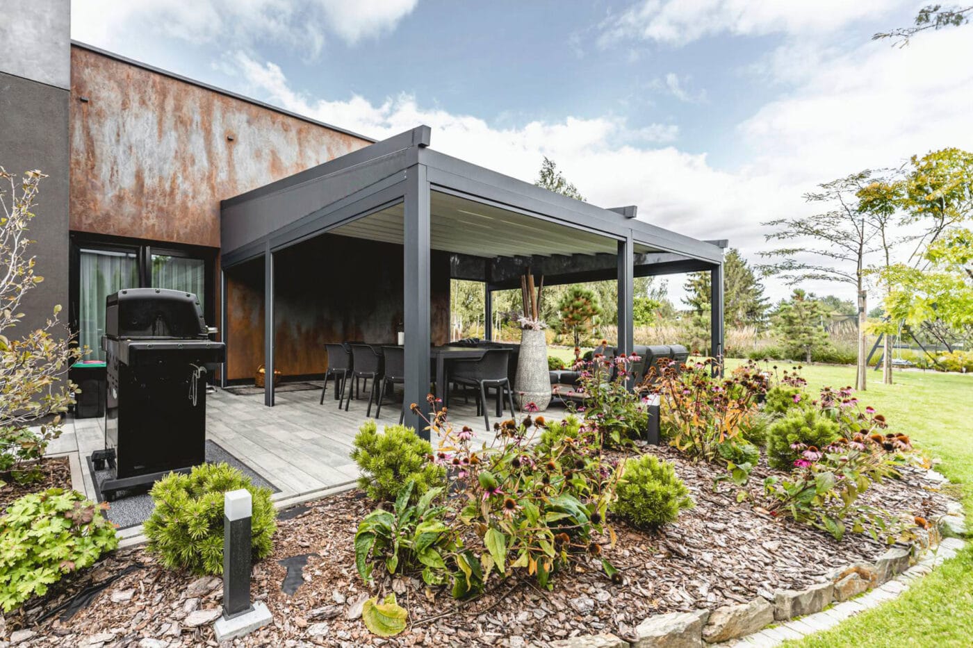 5m x 5m Square Wall Mounted Elegancy Retractable Roof Pergola