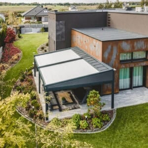 5m x 5m Square Wall Mounted Elegancy Retractable Roof Pergola