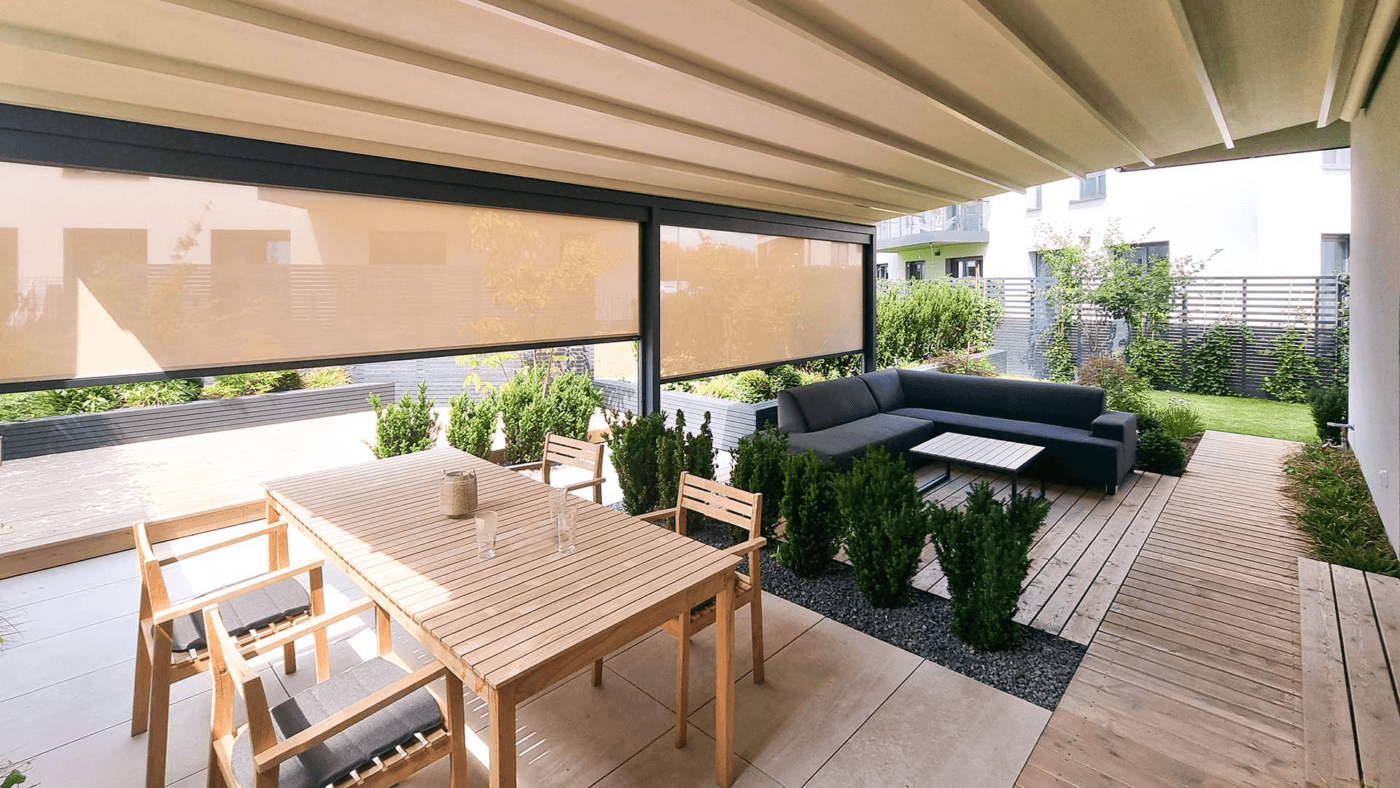 6m x 4m Rectangular Wall Mounted Elegancy Retractable Roof Pergola