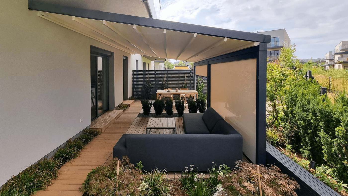 6m x 4m Rectangular Wall Mounted Elegancy Retractable Roof Pergola