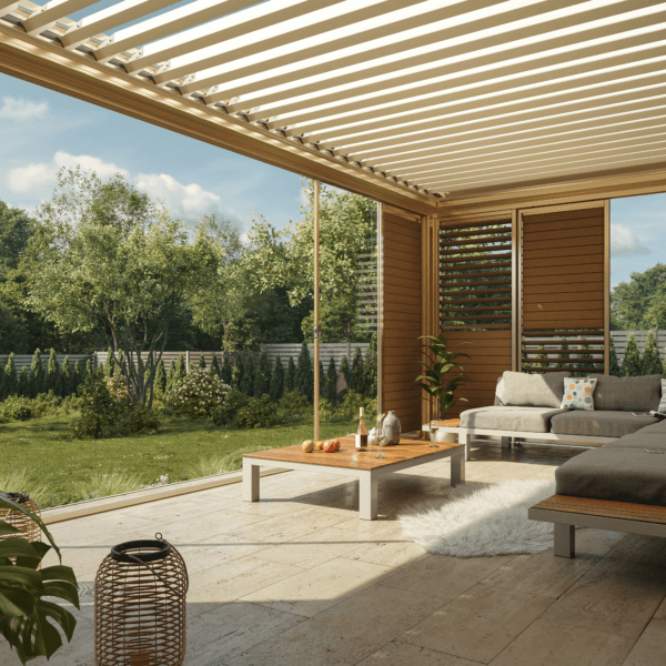 7m x 4m Rectangular Wall Mounted Elegancy Retractable Roof Pergola
