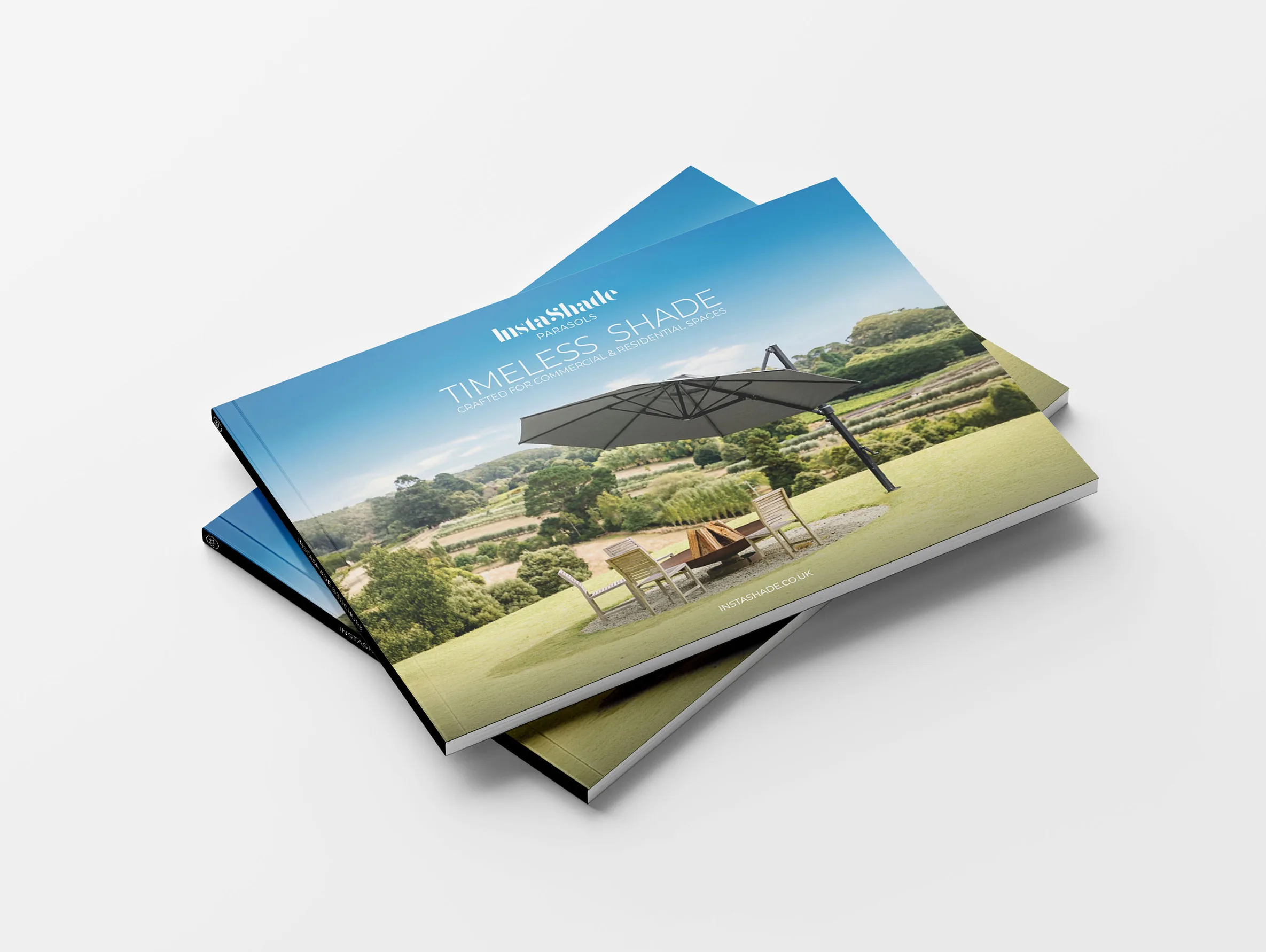 A pile of Instashade Parasols brochures